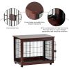 39' Length Furniture Style Pet Dog Crate Cage End Table with Wooden Structure and Iron Wire and Lockable Caters, Medium and Large Dog House Indoor Use