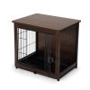 Indoor Dog Crate, Sofa Side End Table, 2-Tier Wooden Pet Cage with Removable Tray, Walnut