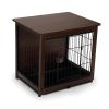 Indoor Dog Crate, Sofa Side End Table, 2-Tier Wooden Pet Cage with Removable Tray, Walnut