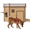 39.4' Wooden Dog House Puppy Shelter Kennel Outdoor & Indoor Dog crate, with Flower Stand, Plant Stand, With Wood Feeder