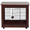 31' Length Furniture Style Pet Dog Crate Cage End Table with Wooden Structure and Iron Wire and Lockable Caters, Medium Dog House Indoor Use.