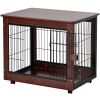 31' Length Furniture Style Pet Dog Crate Cage End Table with Wooden Structure and Iron Wire and Lockable Caters, Medium Dog House Indoor Use.