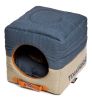 Touchdog Convertible and Reversible Vintage Printed Squared 2-in-1 Collapsible Dog House Bed