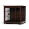 Indoor Dog Crate, Sofa Side End Table, 2-Tier Wooden Pet Cage with Removable Tray, Walnut