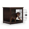 Indoor Dog Crate, Sofa Side End Table, 2-Tier Wooden Pet Cage with Removable Tray, Walnut