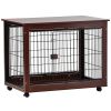 39' Length Furniture Style Pet Dog Crate Cage End Table with Wooden Structure and Iron Wire and Lockable Caters, Medium and Large Dog House Indoor Use