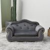 27" Pet Sofa, Dog sofa, Dog bed, Cat Sofa, Cat Bed, Wooden Frame And Velvet with Buttons And Beige Rope Lines, 4 Black Sturdy Plastic Sofa Feet