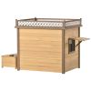 39.4' Wooden Dog House Puppy Shelter Kennel Outdoor & Indoor Dog crate, with Flower Stand, Plant Stand, With Wood Feeder