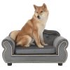 27" Pet Sofa, Dog sofa, Dog bed, Cat Sofa, Cat Bed, Wooden Frame And Velvet with Buttons And Beige Rope Lines, 4 Black Sturdy Plastic Sofa Feet